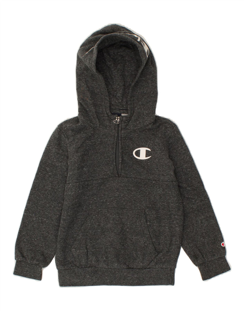 CHAMPION Boys Graphic Zip Neck Hoodie Jumper 5-6 Years XS Grey Flecked | Vintage Champion | Thrift | Second-Hand Champion | Used Clothing | Messina Hembry 