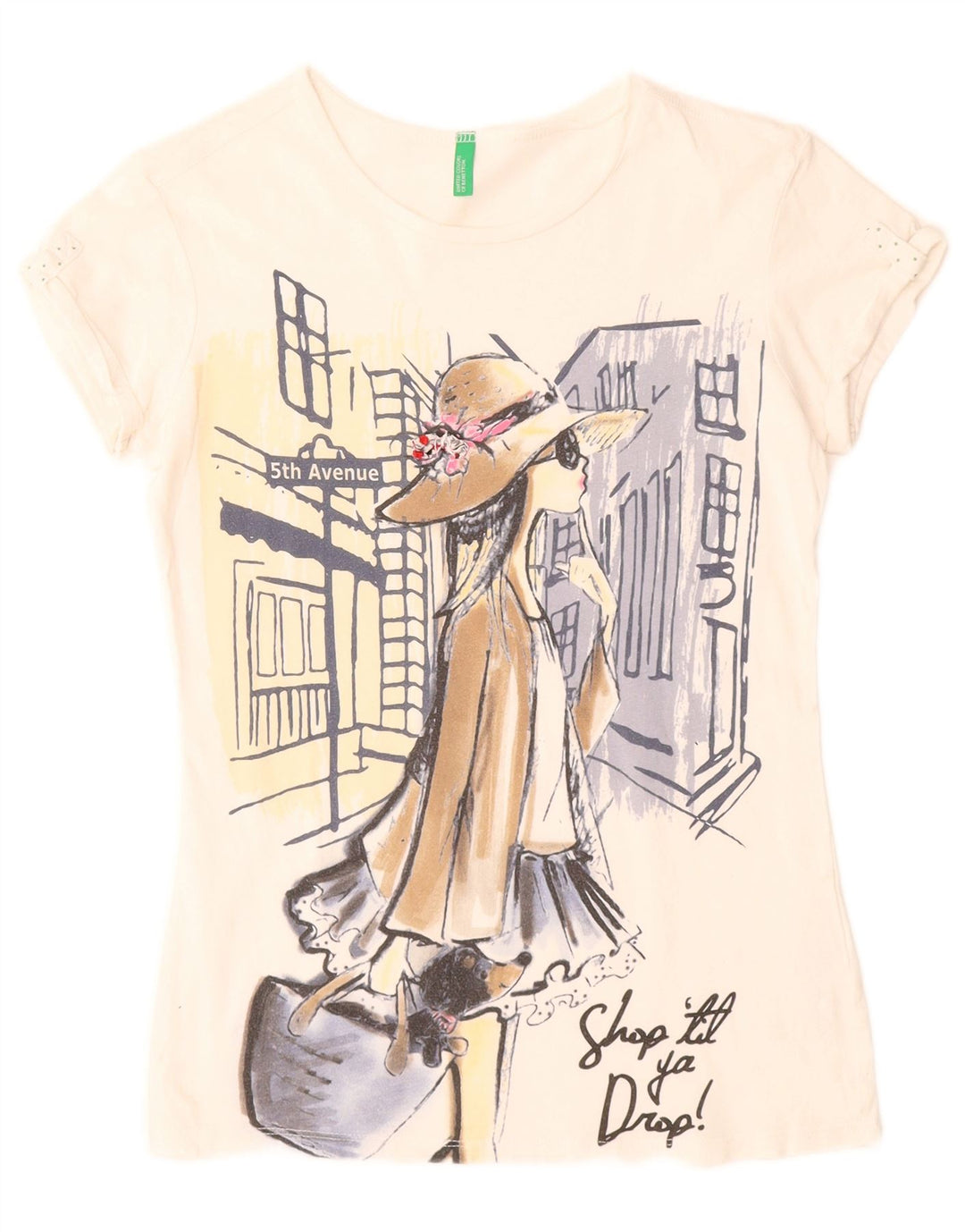 BENETTON Girls Graphic T-Shirt Top 11-12 Years 2XL  White Cotton