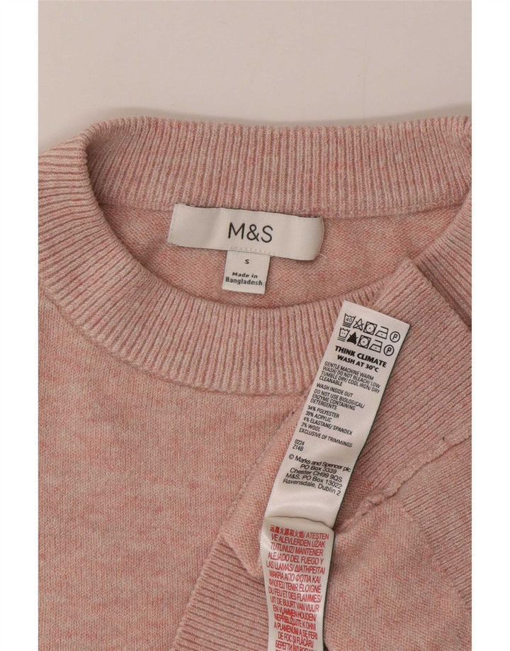 Marks & Spencer Womens Crew Neck Jumper Sweater UK 10 Small Pink Polyester