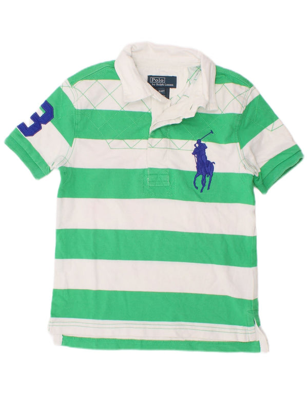 Polo Ralph Lauren Boys Graphic Rugby Shirt 3-4 Years Green Striped Cotton