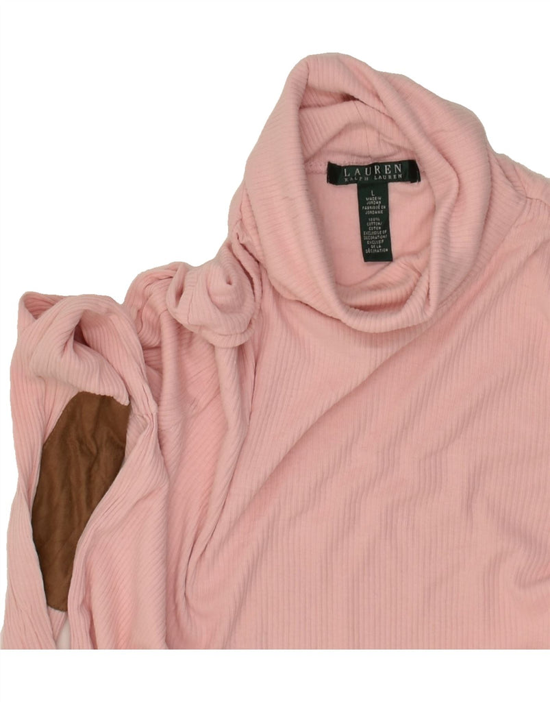 RALPH LAUREN Womens Roll Neck Top Long Sleeve UK 16 Large Pink Cotton | Vintage Ralph Lauren | Thrift | Second-Hand Ralph Lauren | Used Clothing | Messina Hembry 