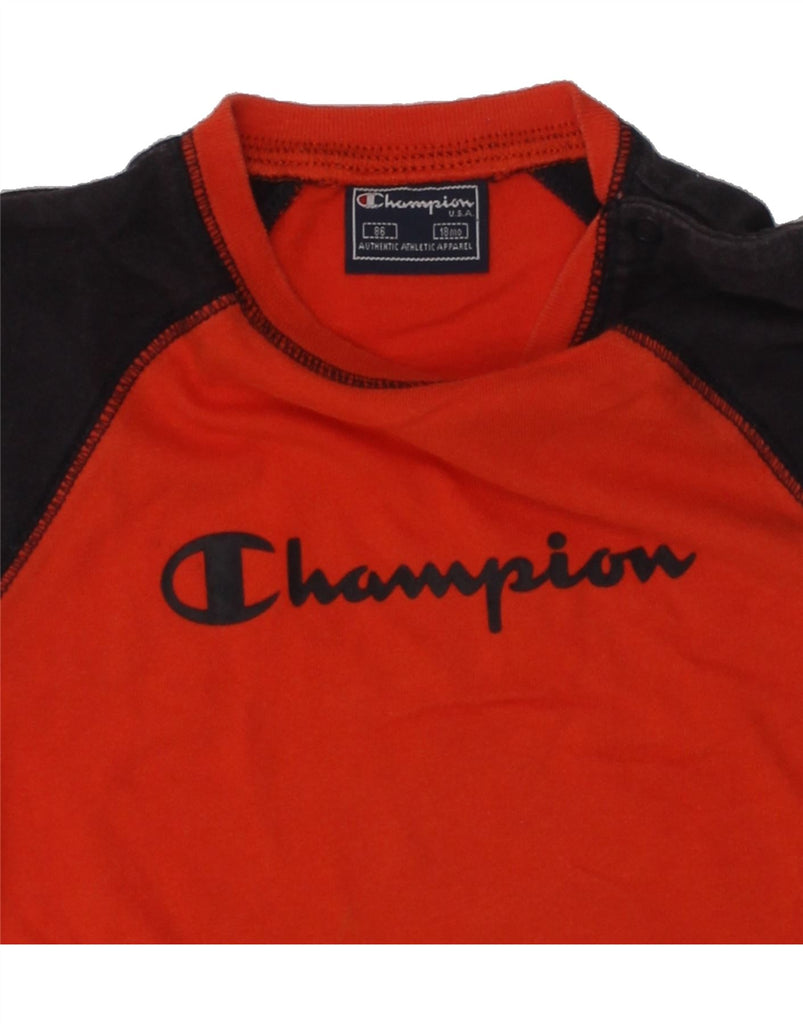 CHAMPION Baby Boys Graphic T-Shirt Top 12-18 Months Red Colourblock Cotton | Vintage Champion | Thrift | Second-Hand Champion | Used Clothing | Messina Hembry 