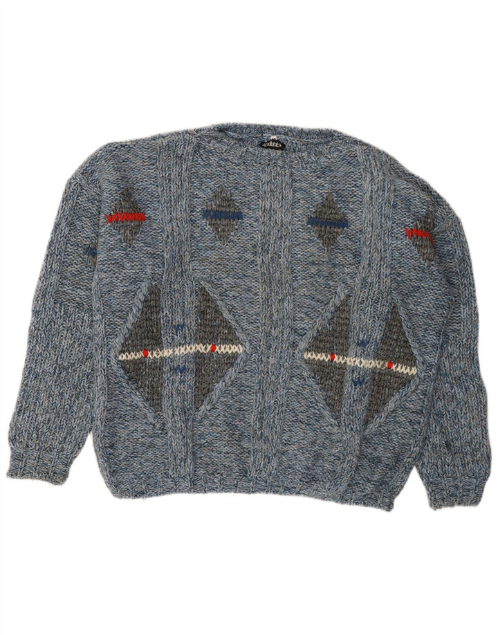 Pitti Womens Oversized Boat Neck Jumper Sweater IT 48 XL Blue Geometric