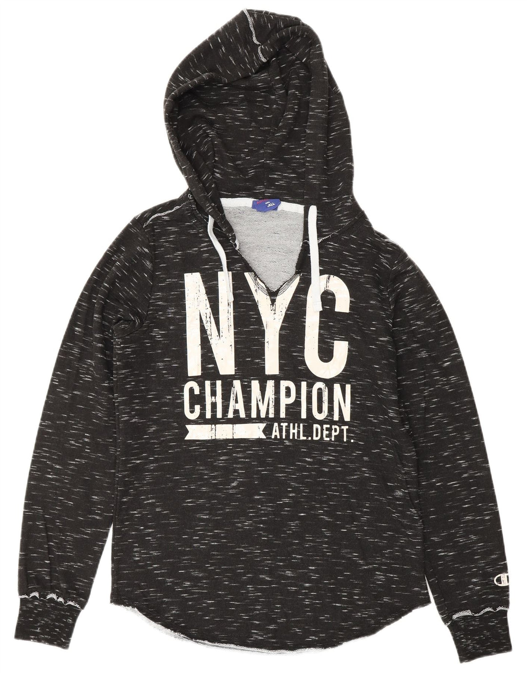 CHAMPION Womens Graphic Hoodie Jumper UK 10 Small Black Flecked