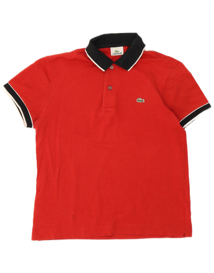 Lacoste Mens Rugby Polo Shirt Size 4 Medium Red Striped Cotton