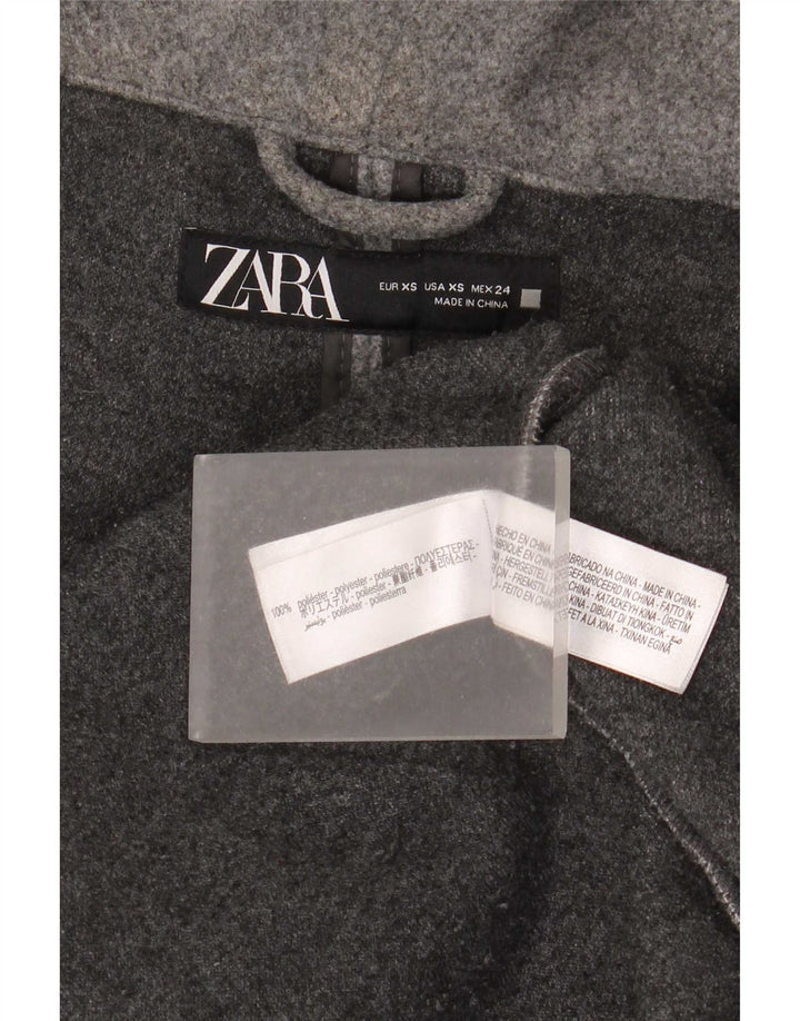 Zara Womens Hooded Oversized Overcoat UK 6 XS Grey Polyester