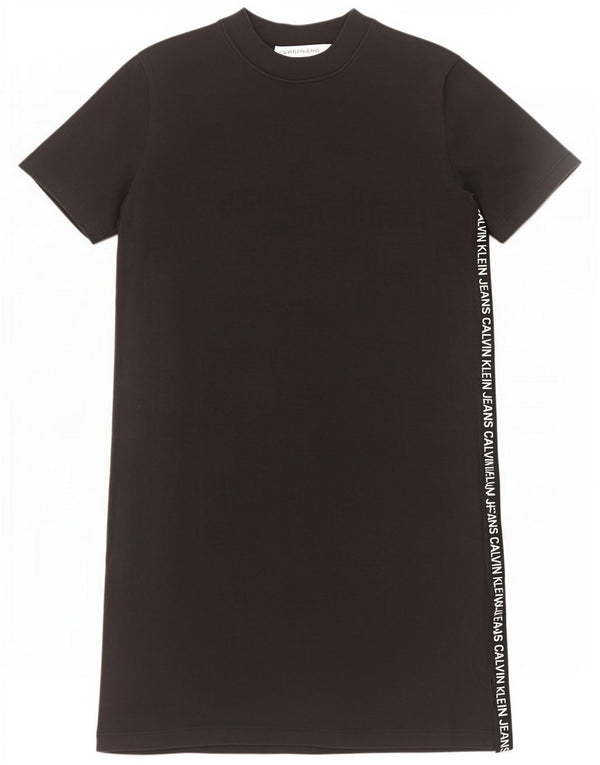Calvin Klein Jeans Womens Graphic T-Shirt Dress UK 6 XS Black Cotton