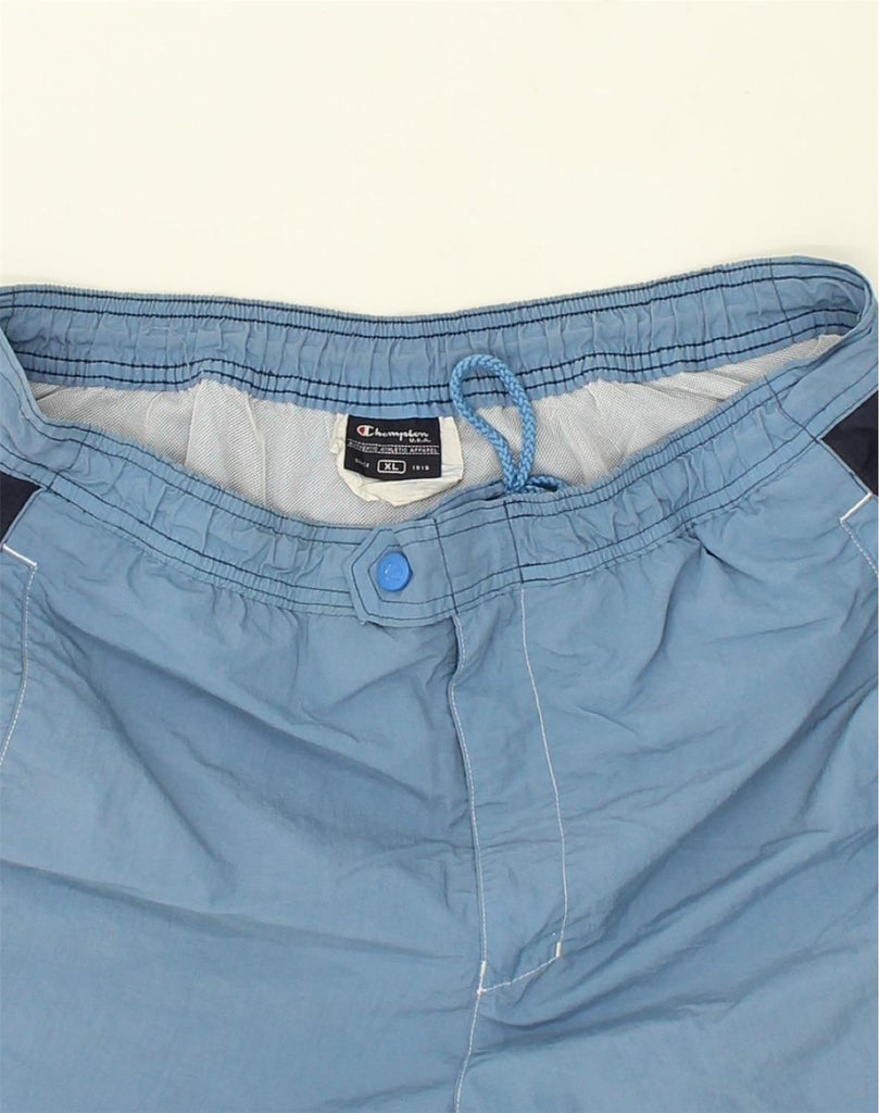 CHAMPION Mens Graphic Sport Shorts XL Blue Polyester | Vintage Champion | Thrift | Second-Hand Champion | Used Clothing | Messina Hembry 