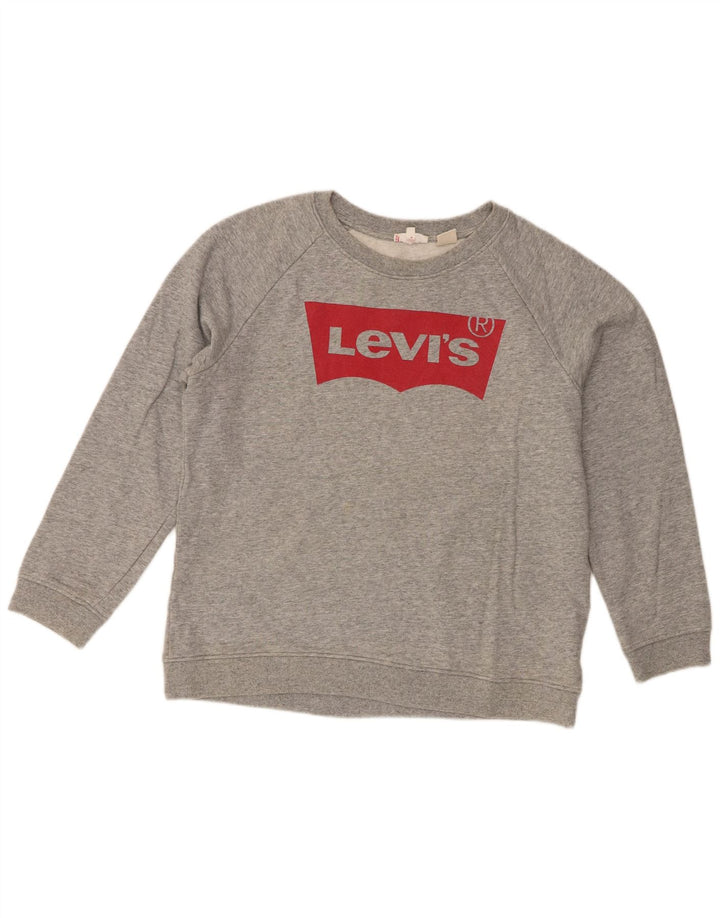 Levi's Womens Graphic Sweatshirt Jumper UK 14 Medium Grey Flecked Cotton