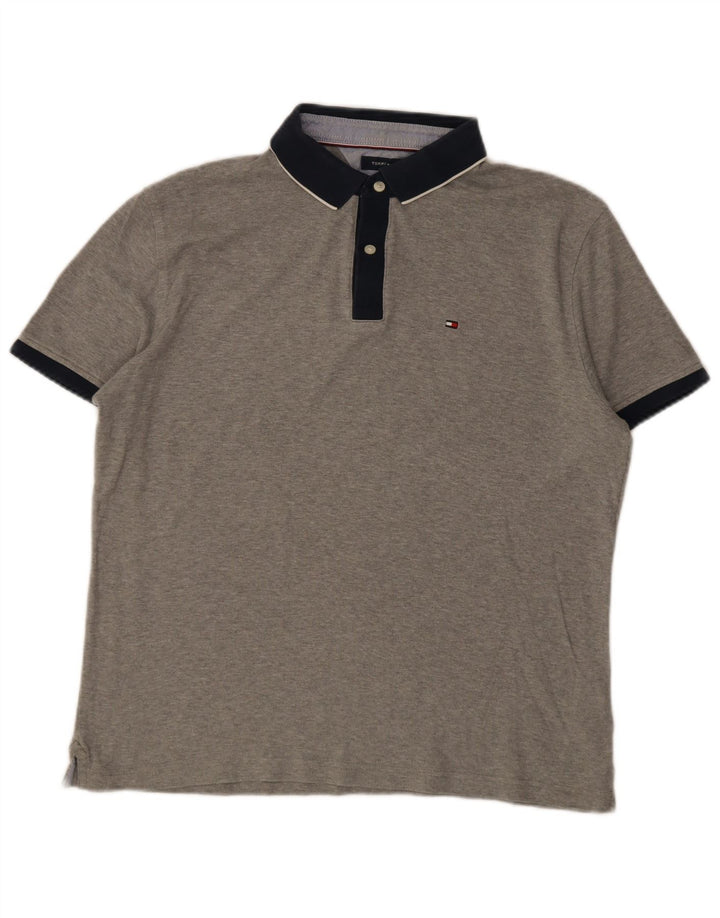 Tommy Hilfiger Mens Polo Shirt Large Grey Colourblock Cotton