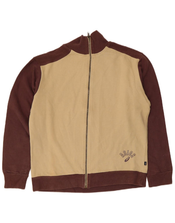 Asics Mens Tracksuit Top Jacket Medium Beige Colourblock Cotton