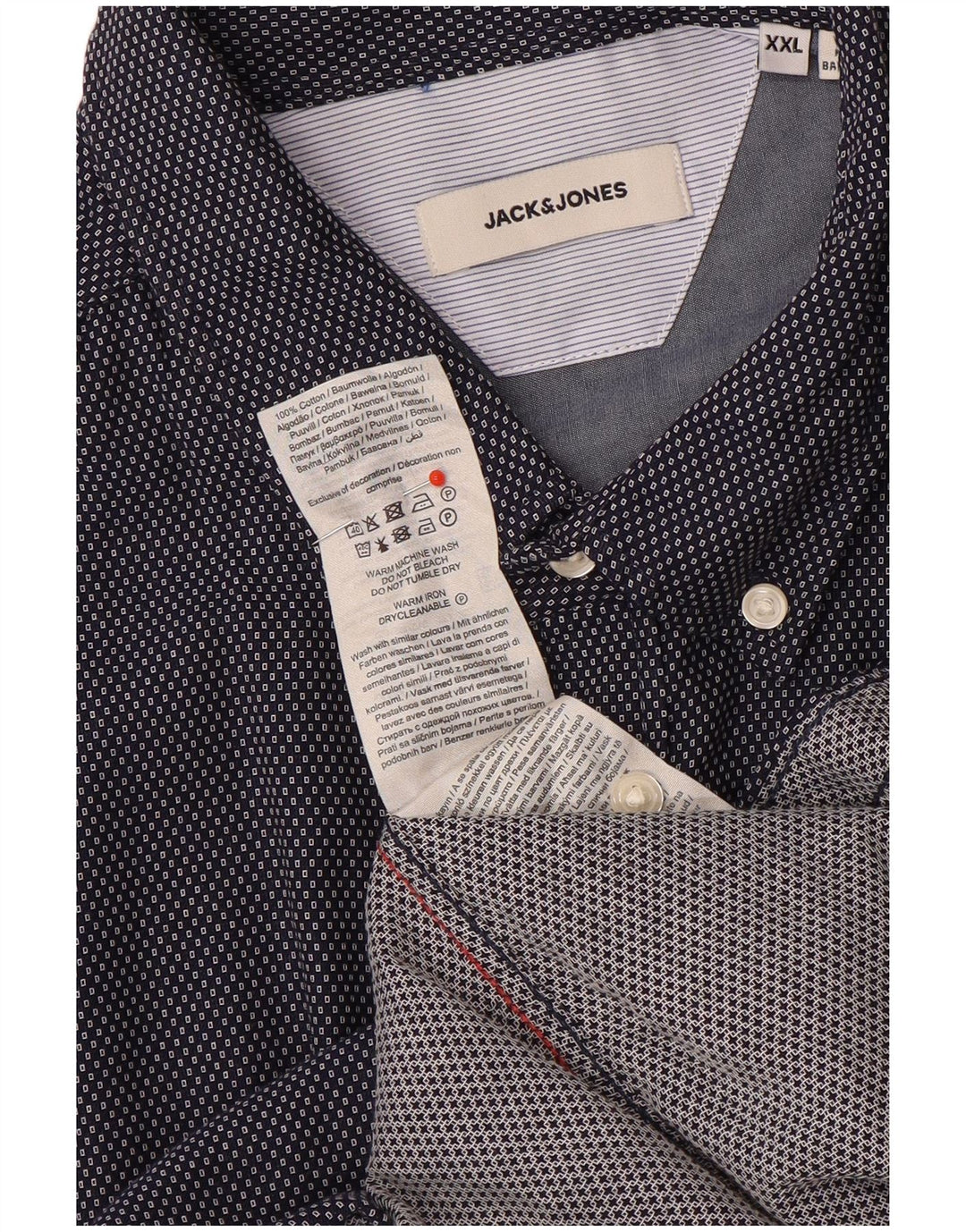 Jack & Jones Mens Shirt 2XL Navy Blue Geometric Cotton