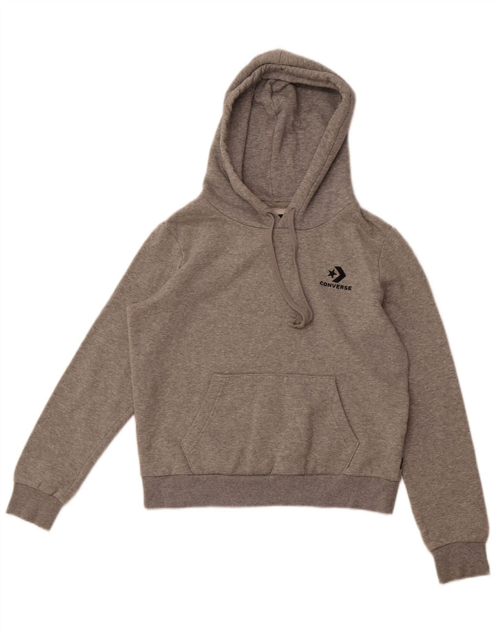 CONVERSE Womens Hoodie Jumper UK 14 Medium Grey Cotton