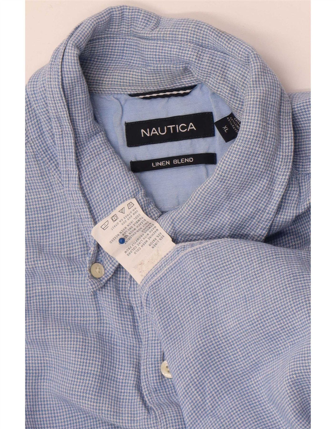 Nautica Mens Short Sleeve Regular Fit Shirt XL Blue Check Linen