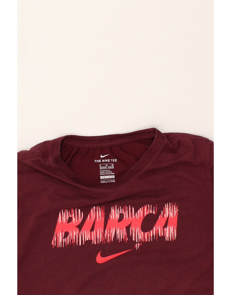 NIKE Boys Dri Fit Graphic T-Shirt Top 13-14 Years XL  Maroon Cotton | Vintage Nike | Thrift | Second-Hand Nike | Used Clothing | Messina Hembry 