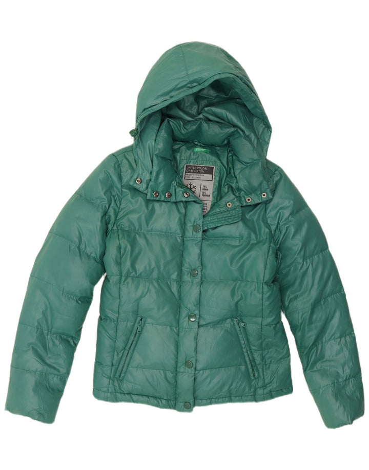 Benetton Womens Hooded Padded Jacket IT 44 Medium Green Polyester