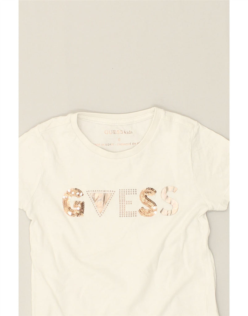 GUESS Girls Graphic T-Shirt Top 5-6 Years White | Vintage Guess | Thrift | Second-Hand Guess | Used Clothing | Messina Hembry 