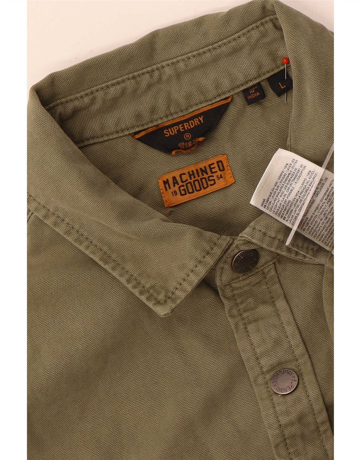 Superdry Mens Overshirt Shirt Large Khaki Cotton