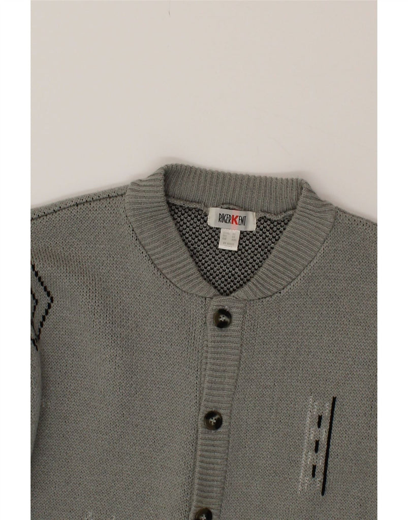 ROGER KENT Mens Cardigan Sweater UK 46 XL Grey Geometric Polyacrylic Vintage Roger Kent and Second-Hand Roger Kent from Messina Hembry 