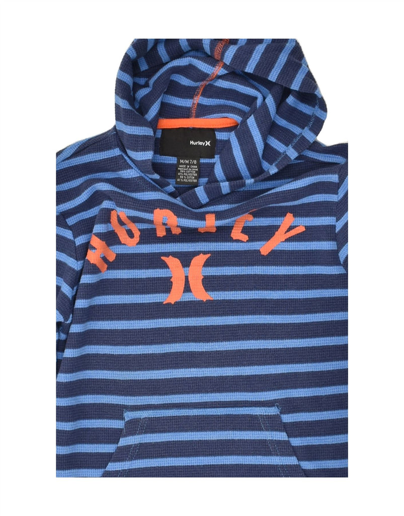 HURLEY Boys Graphic Hoodie Jumper 7-8 Years Medium Navy Blue Striped | Vintage Hurley | Thrift | Second-Hand Hurley | Used Clothing | Messina Hembry 