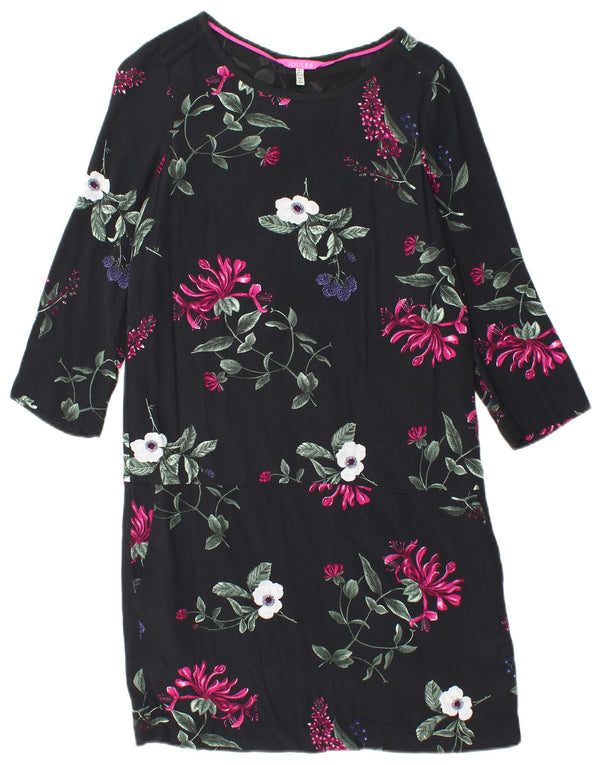JOULES Womens 3/4 Sleeve Sheath Dress UK 6 XS Black Floral Viscose