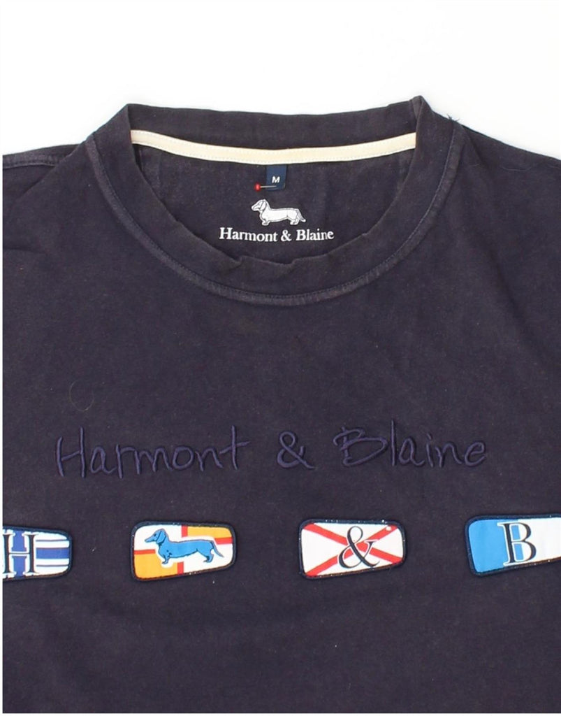 HARMONT & BLAINE Mens Graphic T-Shirt Top Medium Navy Blue Cotton Vintage Harmont & Blaine and Second-Hand Harmont & Blaine from Messina Hembry 