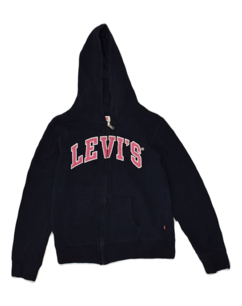 LEVI'S Girls Graphic Zip Hoodie Sweater 12-13 Years Large Navy Blue Cotton | Vintage Levi's | Thrift | Second-Hand Levi's | Used Clothing | Messina Hembry 