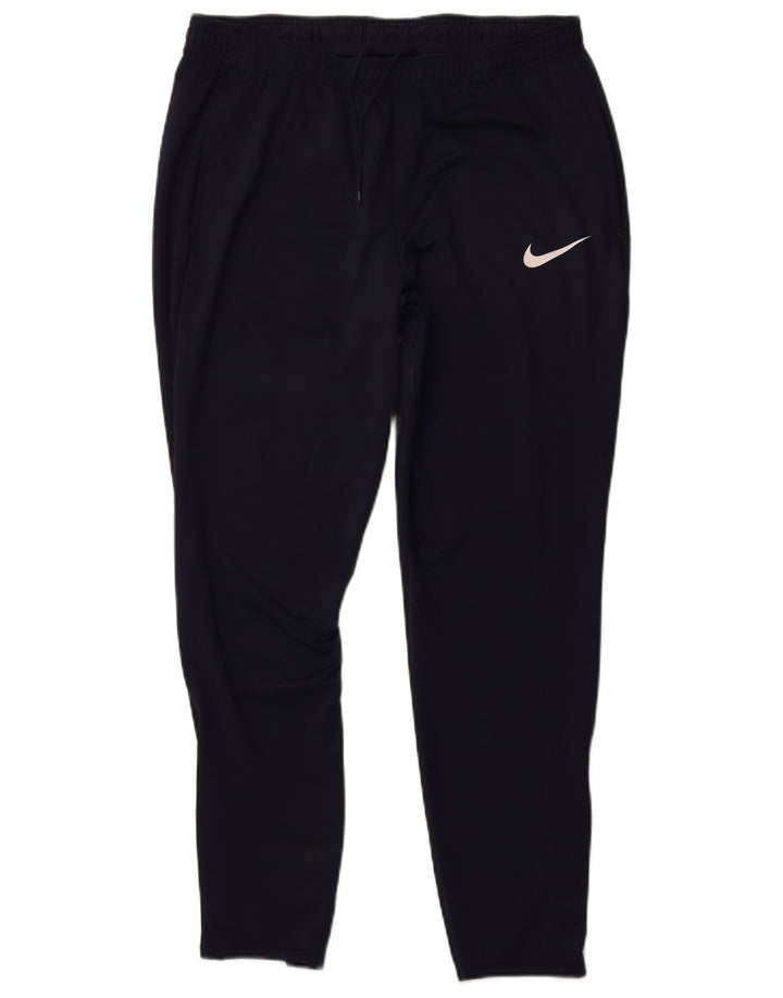 NIKE Mens Dri Fit Slim Fit Tracksuit Trousers Large Navy Blue Polyester