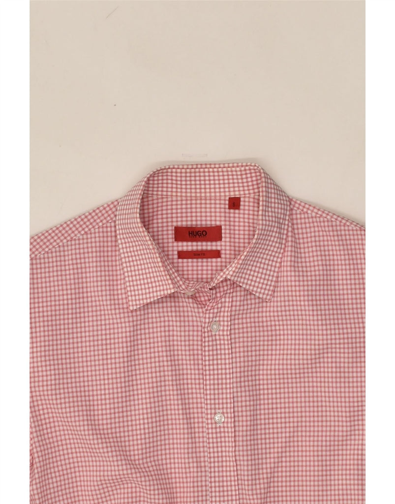 HUGO BOSS Mens Slim Fit Shirt Small Red Check Cotton | Vintage Hugo Boss | Thrift | Second-Hand Hugo Boss | Used Clothing | Messina Hembry 