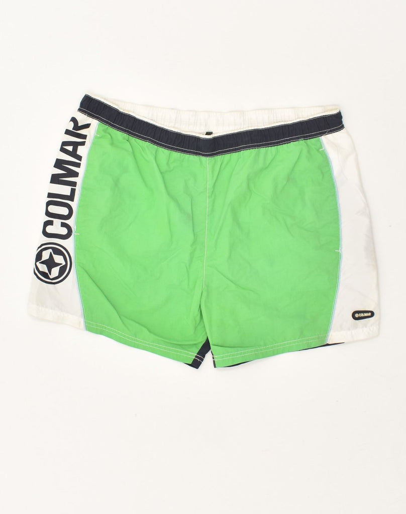 COLMAR Mens Graphic Sport Shorts IT 56 XL Green Colourblock Polyester | Vintage Colmar | Thrift | Second-Hand Colmar | Used Clothing | Messina Hembry 