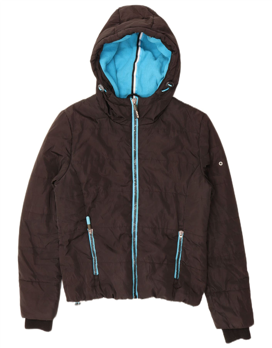 SUPERDRY Womens Hooded Bomber Padded Jacket UK 14 Medium Black Polyester