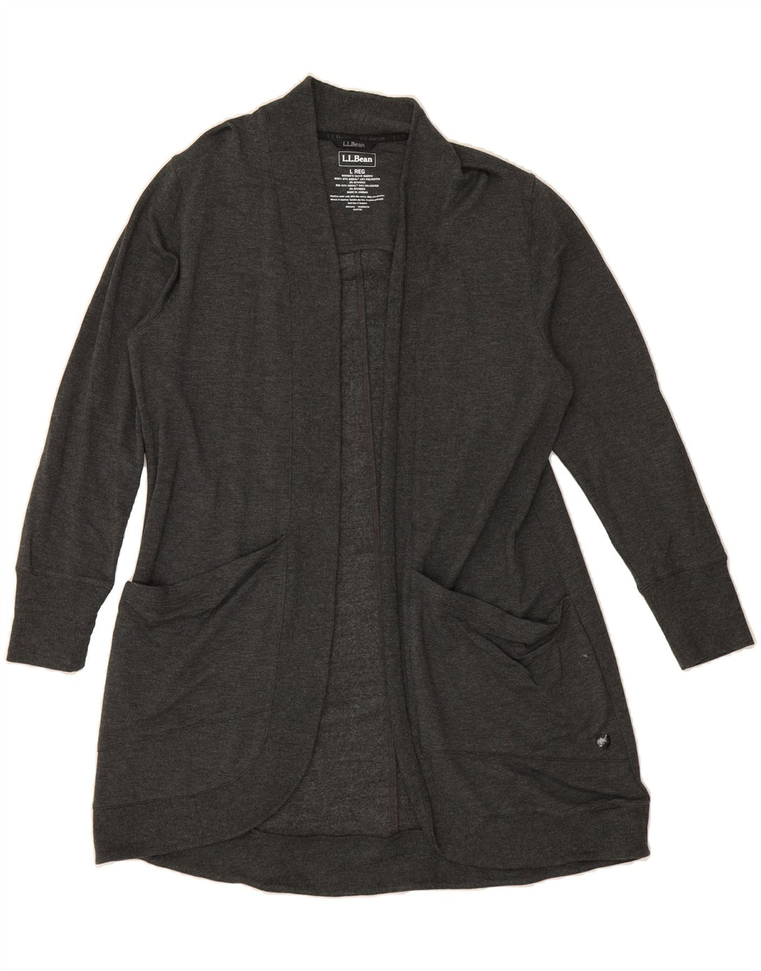 L.L.BEAN Womens Longline Open Cardigan Sweater UK 16 Large Grey Modal Vintage L.L.Bean and Second-Hand L.L.Bean from Messina Hembry 