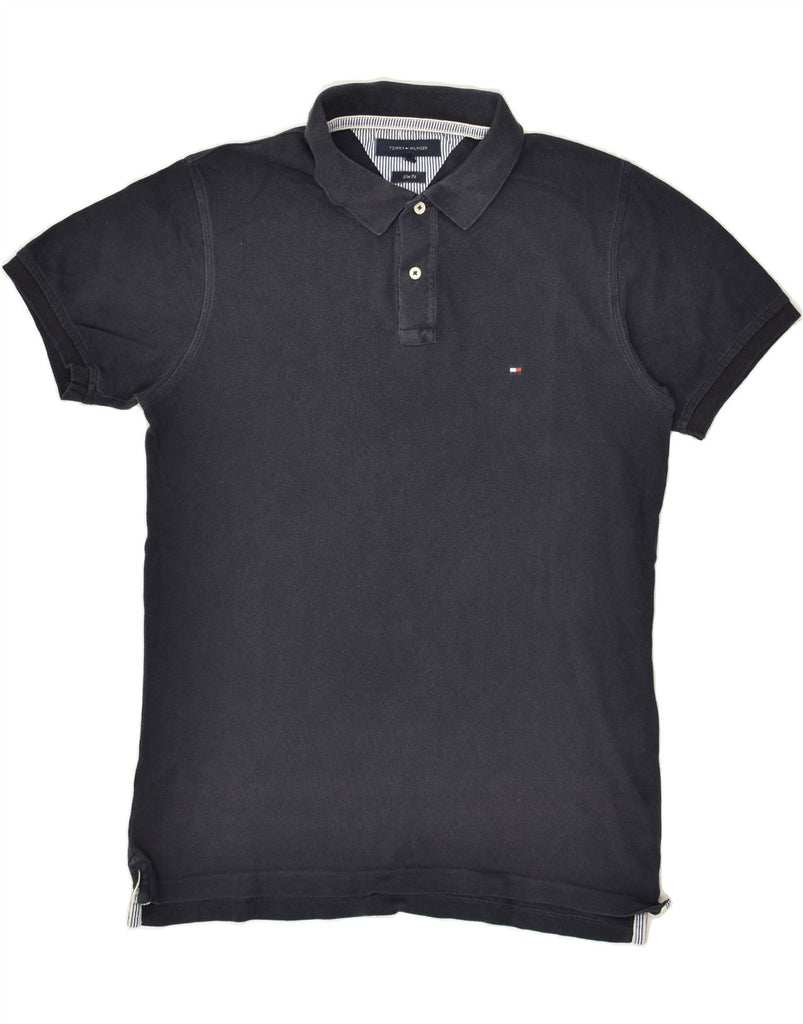 TOMMY HILFIGER Mens Slim Fit Polo Shirt Large Black Cotton | Vintage Tommy Hilfiger | Thrift | Second-Hand Tommy Hilfiger | Used Clothing | Messina Hembry 