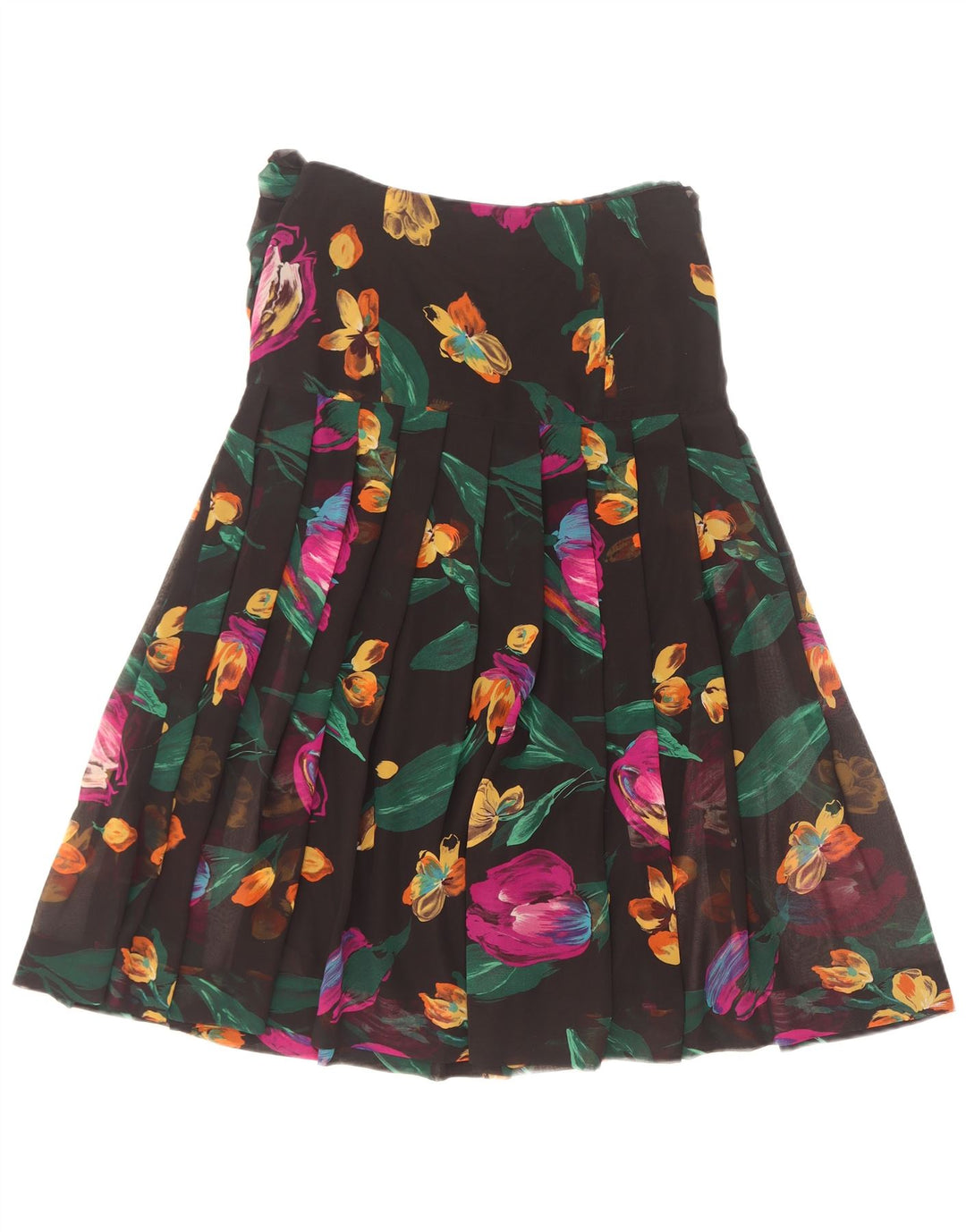 Giorgio Ti Womens Pleated A-Line Skirt IT 42 Medium Black Floral Polyester