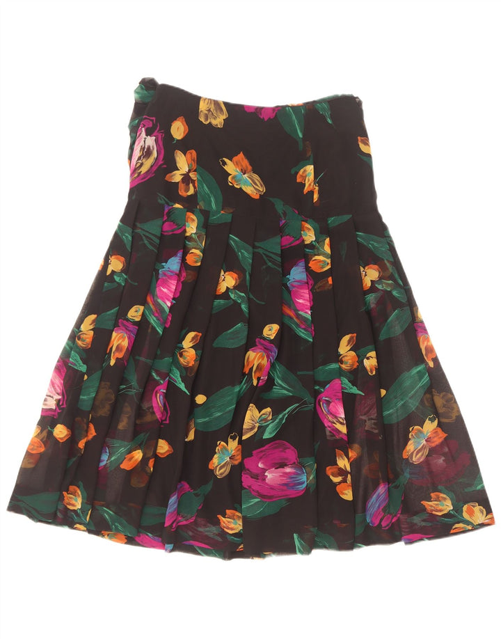 Giorgio Ti Womens Pleated A-Line Skirt IT 42 Medium Black Floral Polyester