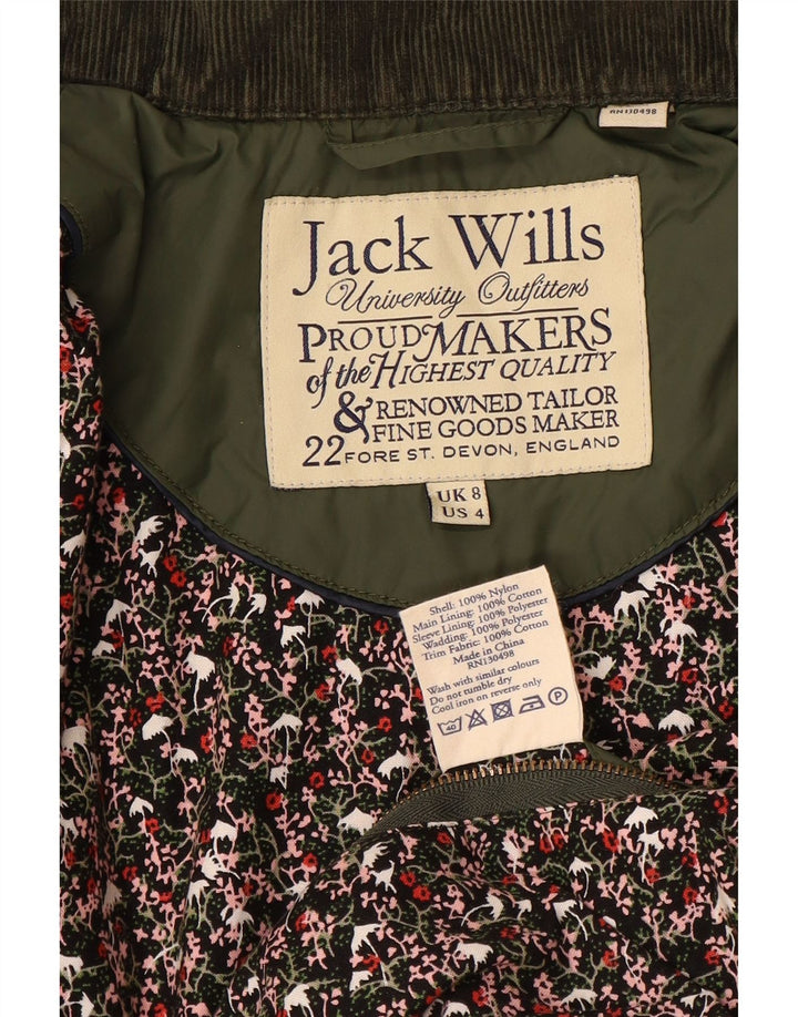 JACK WILLS Womens Quilted Jacket UK 8 Small Khaki Nylon