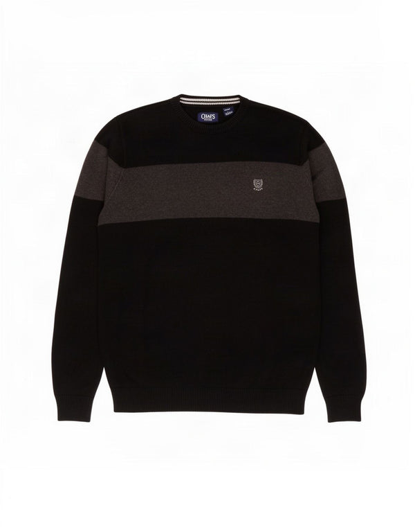 Chaps Mens Crew Neck Jumper Sweater XL Black Colourblock Cotton