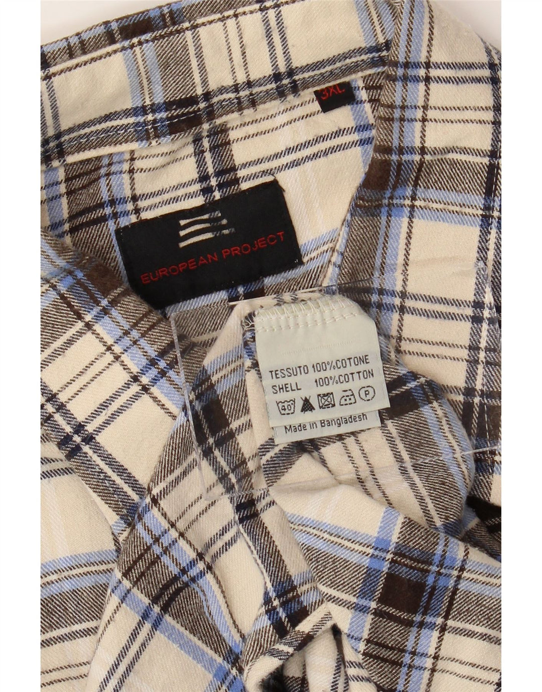 EUROPEAN PROJECT Mens Flannel Shirt 3XL Grey Check Cotton