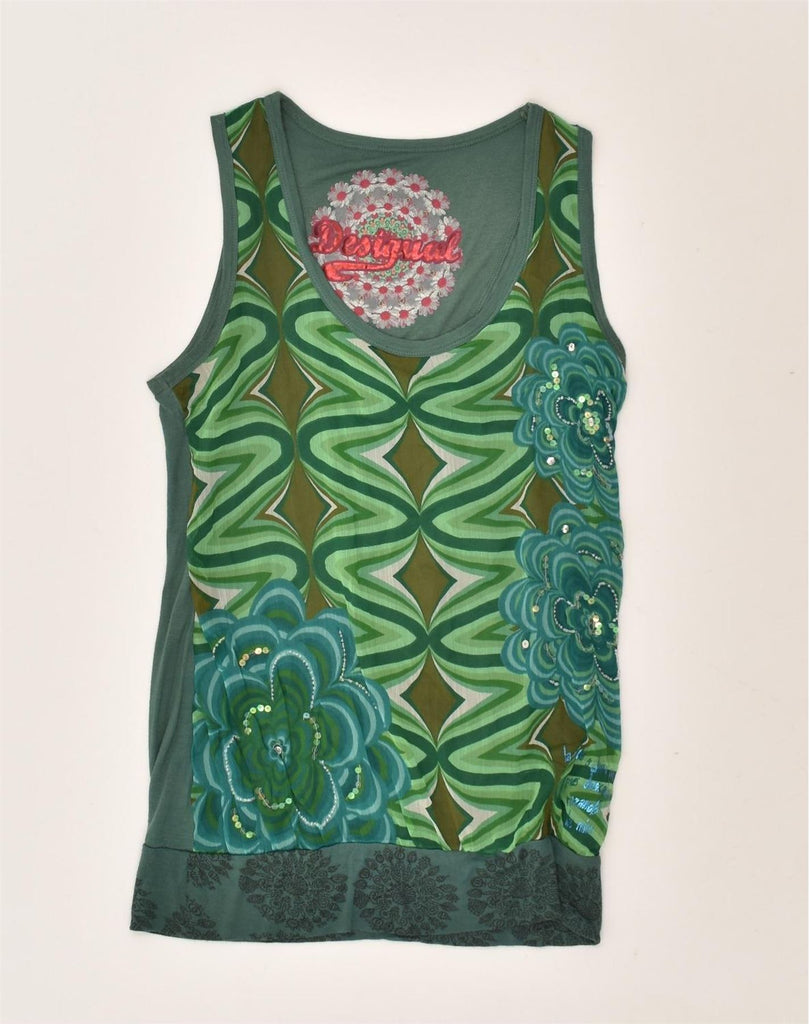 DESIGUAL Womens Sleeveless Blouse Top UK 6 XS Green Viscose | Vintage Desigual | Thrift | Second-Hand Desigual | Used Clothing | Messina Hembry 