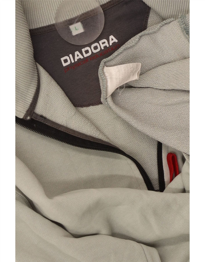 DIADORA Mens Graphic Zip Neck Sweatshirt Jumper Large Grey Cotton