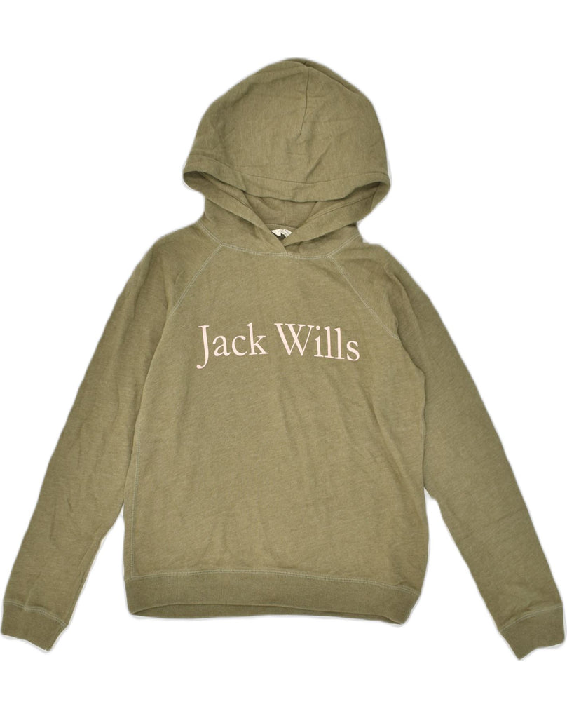 JACK WILLS Womens Graphic Hoodie Jumper UK 10 Small  Khaki Cotton | Vintage Jack Wills | Thrift | Second-Hand Jack Wills | Used Clothing | Messina Hembry 