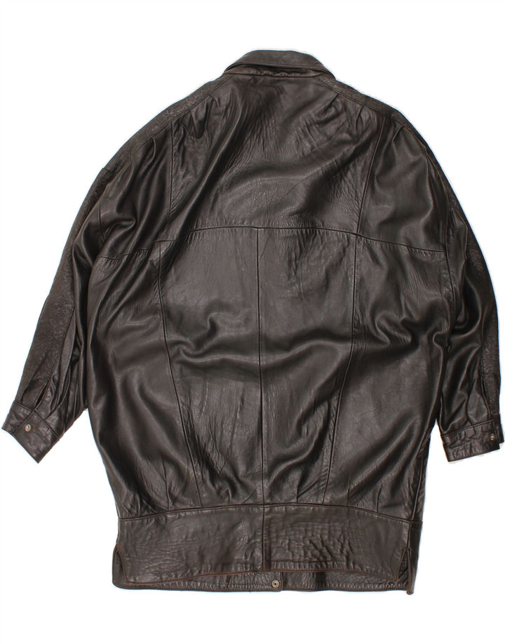 VINTAGE Womens Oversized Leather Coat UK 16 Large Black Leather Vintage Vintage and Second-Hand Vintage from Messina Hembry 