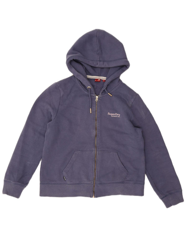 Superdry Womens Zip Hoodie Sweater UK 14 Large Navy Blue Cotton