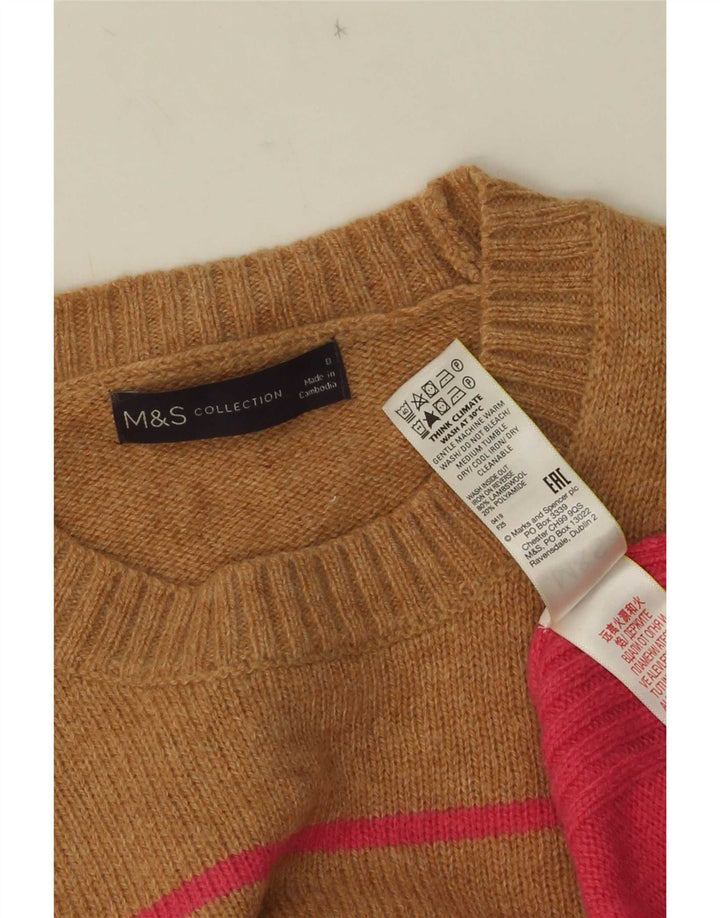 Marks & Spencer Womens Crew Neck Jumper Sweater UK 8 Small Beige Striped