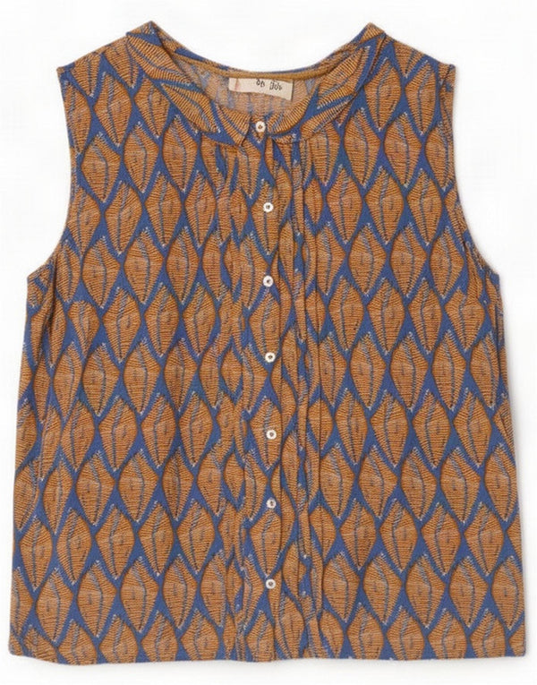 White Stuff Womens Sleeveless Shirt Blouse UK 16 Large Brown Argyle/Diamond