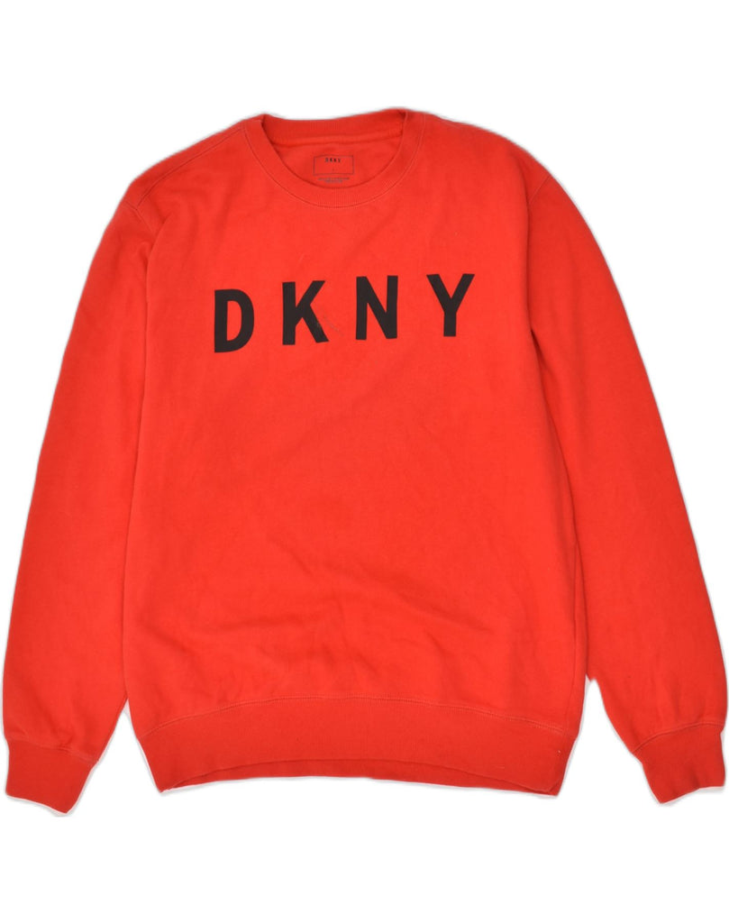 DKNY Womens Graphic Sweatshirt Jumper UK 16 Large Red Cotton | Vintage Dkny | Thrift | Second-Hand Dkny | Used Clothing | Messina Hembry 