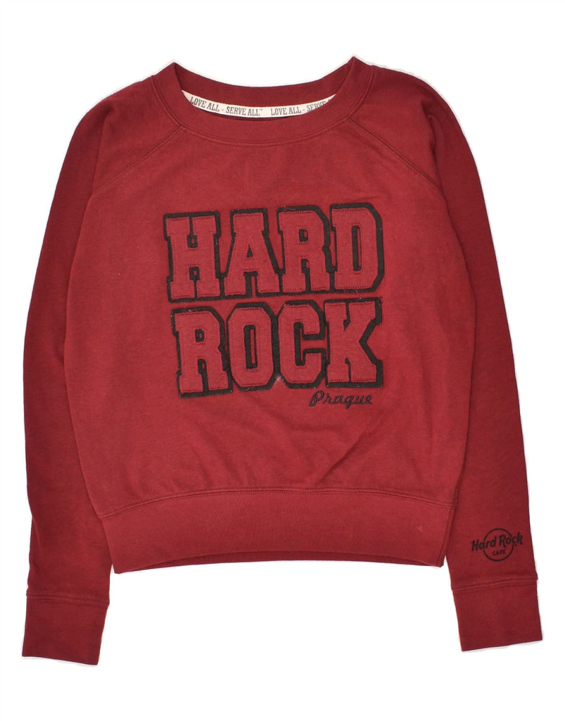 HARD ROCK CAFE Womens Prague Crop Graphic Sweatshirt Jumper UK 6 XS Red | Vintage Hard Rock Cafe | Thrift | Second-Hand Hard Rock Cafe | Used Clothing | Messina Hembry 