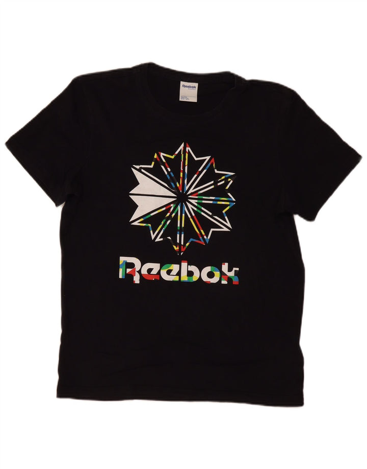 REEBOK Mens Graphic T-Shirt Top Medium Black Cotton