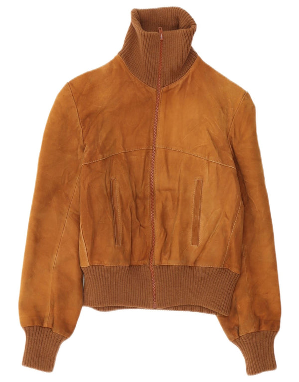 Vintage Womens Suede Bomber Jacket UK 10 Small Brown