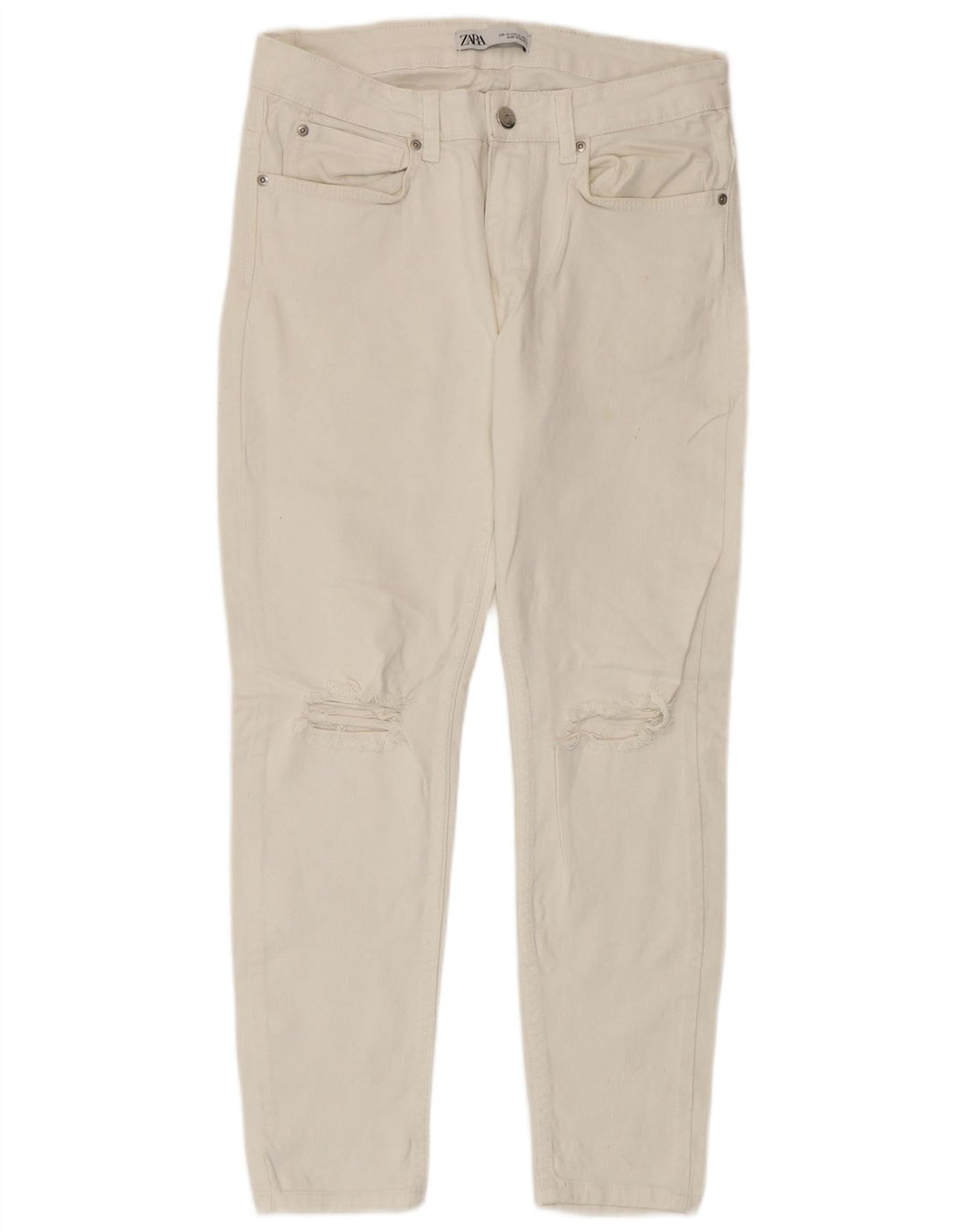 Zara Mens Distressed Cropped Jeans EU 40 Medium W31 L25 White Cotton